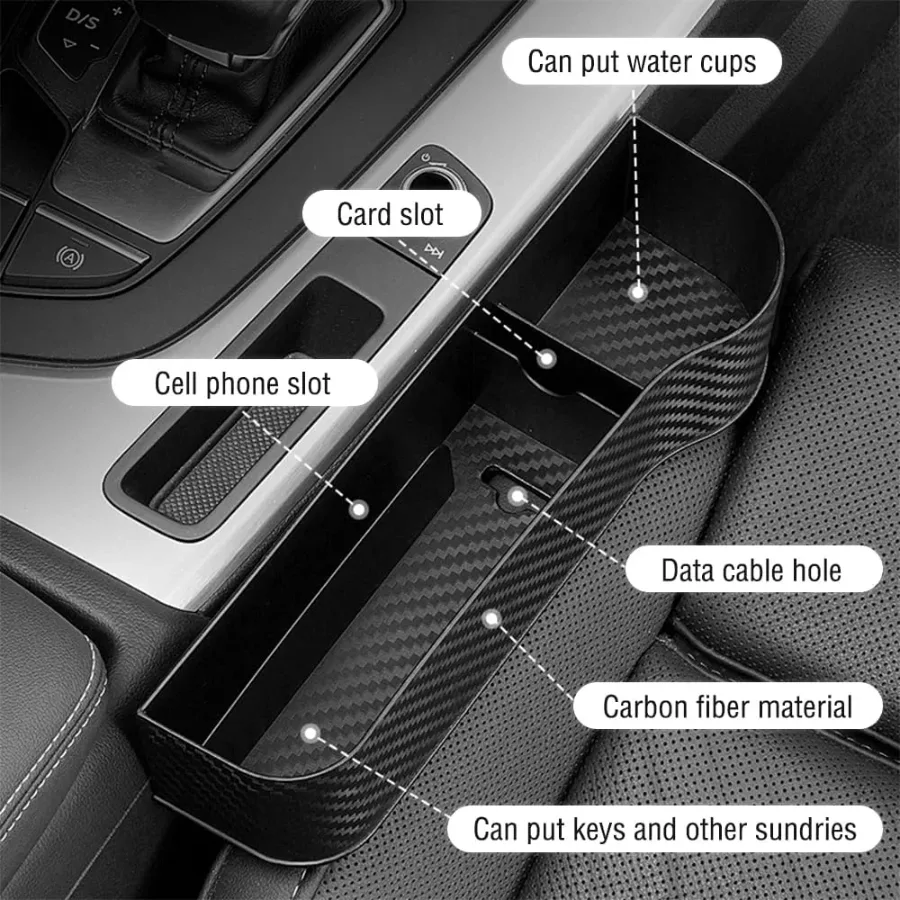 Carbon Fiber Car Seat Organiser with Cup Holder - Beige carbon fiber / Left Side β photo 5