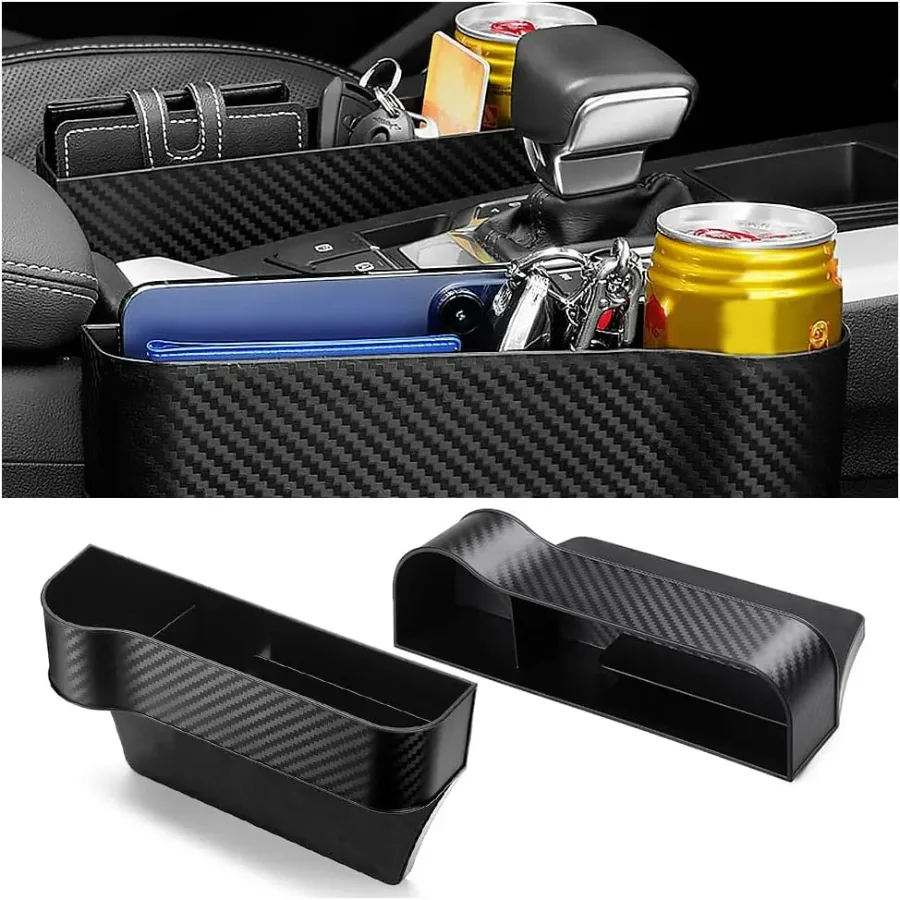 Carbon Fiber Car Seat Organiser with Cup Holder - Beige carbon fiber / Left Side — photo 10