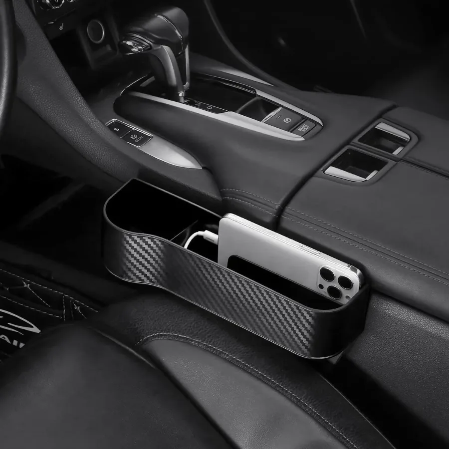 Carbon Fiber Car Seat Organiser with Cup Holder - Brown carbon fiber / Right side β photo 3