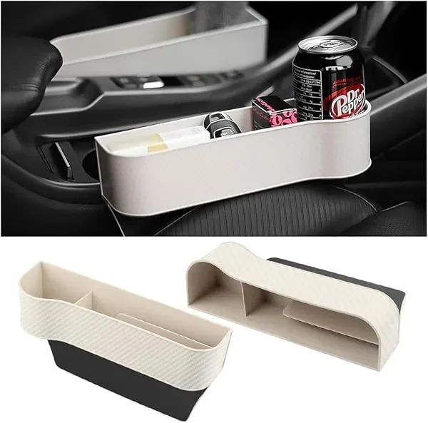 Carbon Fiber Car Seat Organiser with Cup Holder - Brown carbon fiber / Right side β photo 9