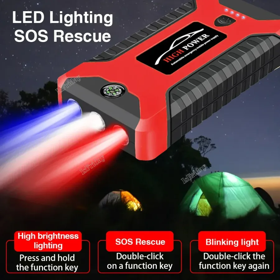 Portable Car Jump Starter Power Bank, Battery Booster Charger, Starting Device, Auto Emergency, Lighting Start-up, 12V - Jump starter + tire inflator — photo 3