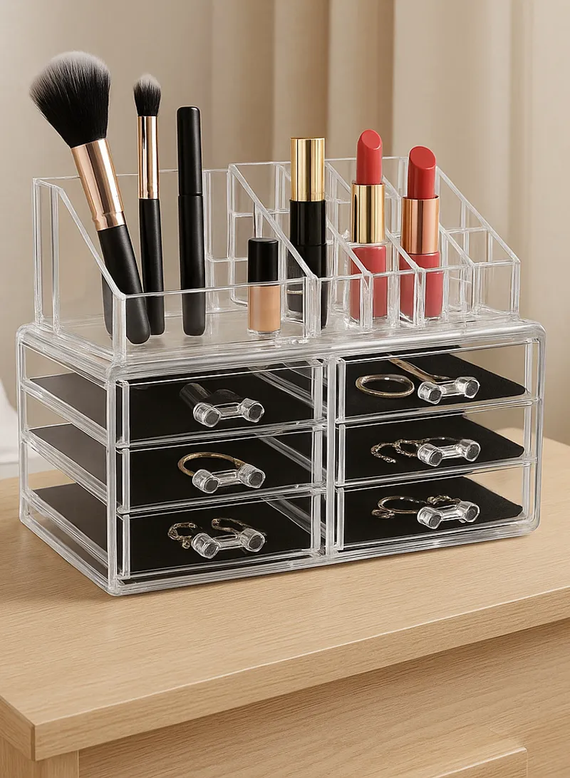 4 Tiers 6 Drawers Cosmetic Jewelry Storage Box Makeup Organizer Container