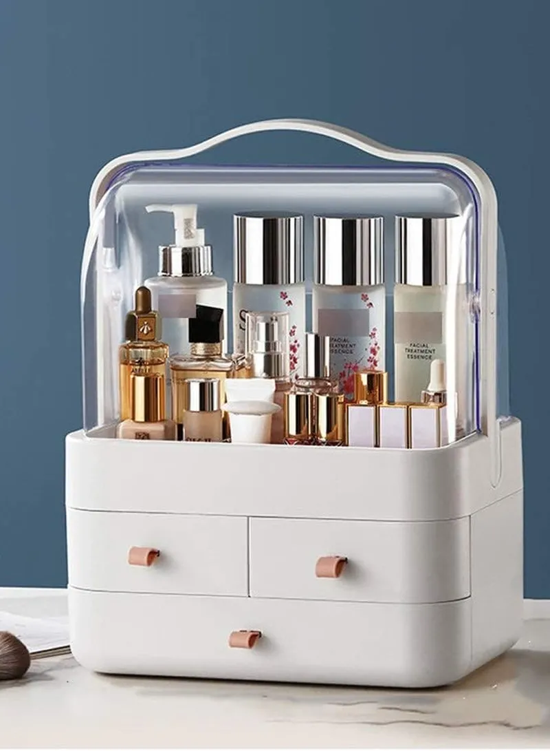 Multi-Use 3-Drawers Cosmetics Storage Organizer with Transparent Top Cover - White