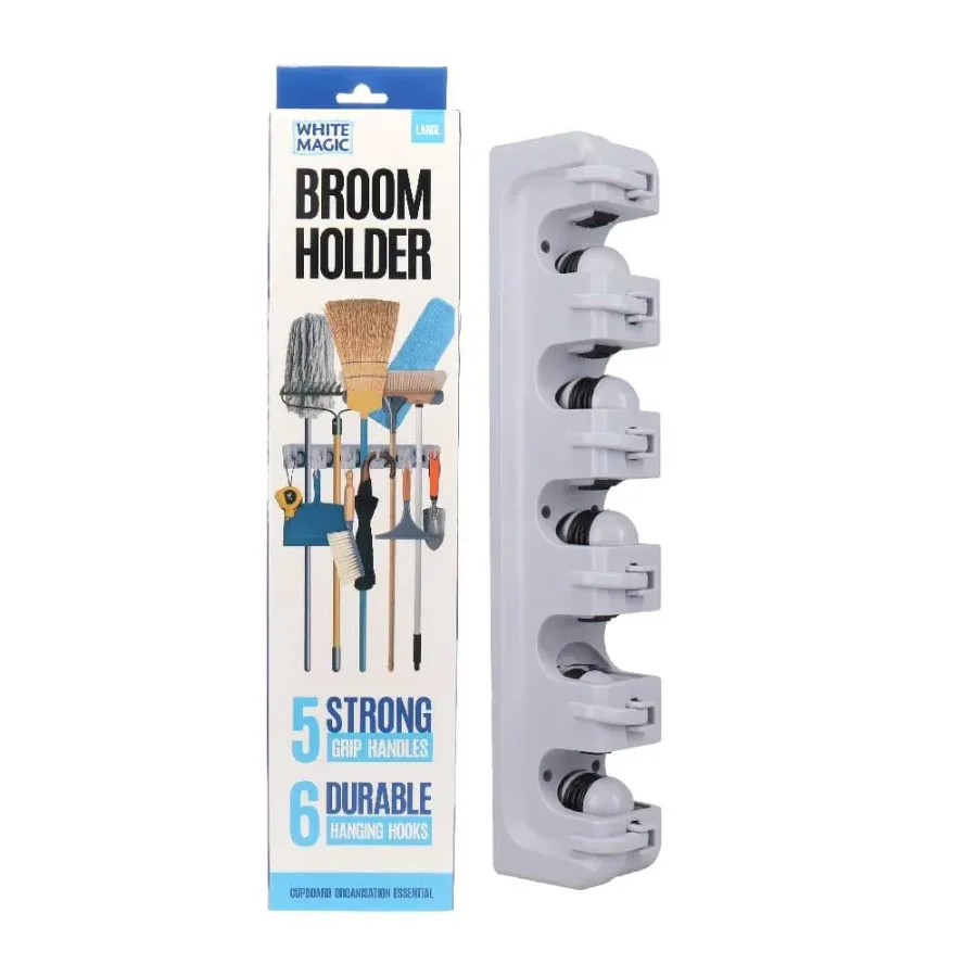 Broom and Mop Holder with 5 Compartments
