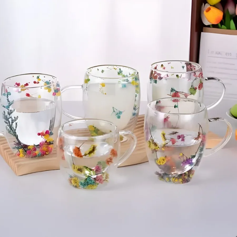 Insulated Double Glass Mug Flower β photo 3