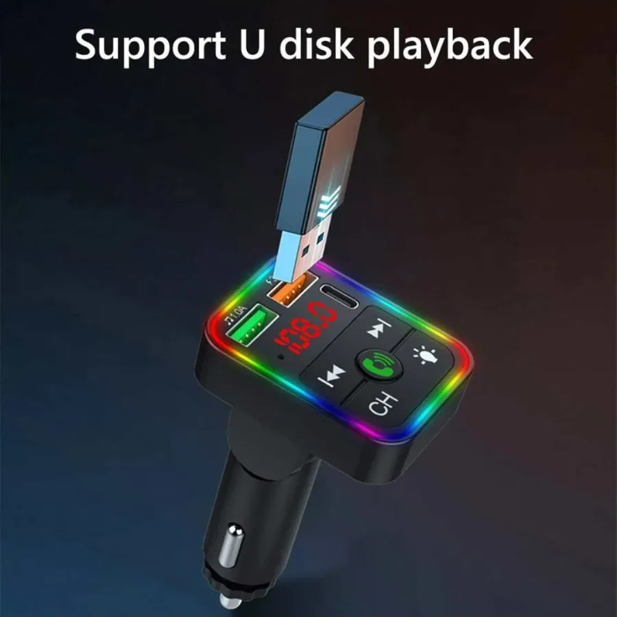 Bleutooth FM Transmitter F2 , MP3 Player with USB Flash Drive, Multi-Color Ambient Lighting, Dual USB 3.1 Type-C Fast Charger, and FM X8 β photo 6