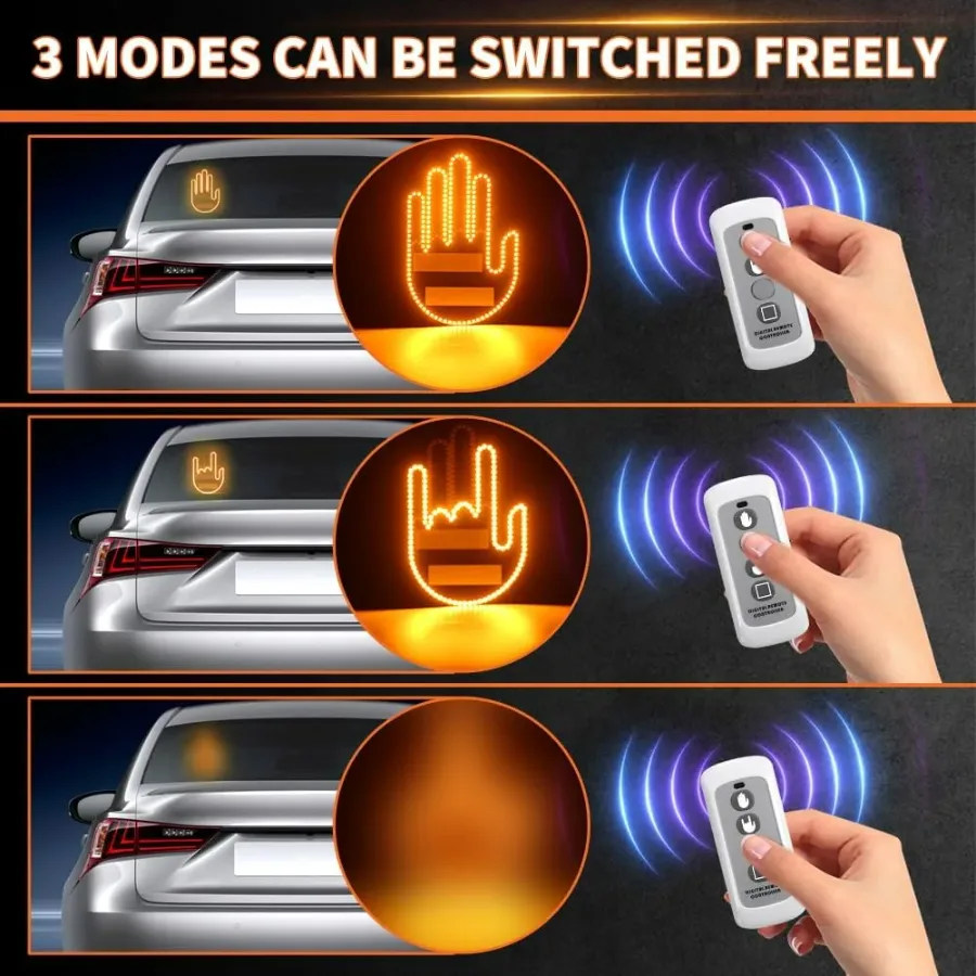 LED Hand Signal Car 3 Modes Middle Finger for Car Rear Window Road With Remote Control β photo 2