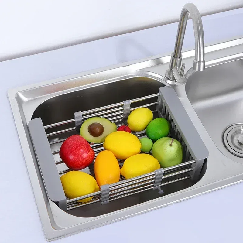 Stainless Steel Expandable Vegetable Basin with Drain Basket Drain Rack 1pc β photo 3