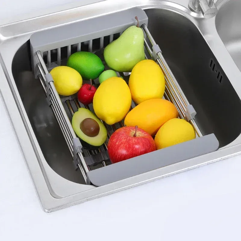 Stainless Steel Expandable Vegetable Basin with Drain Basket Drain Rack 1pc β photo 4