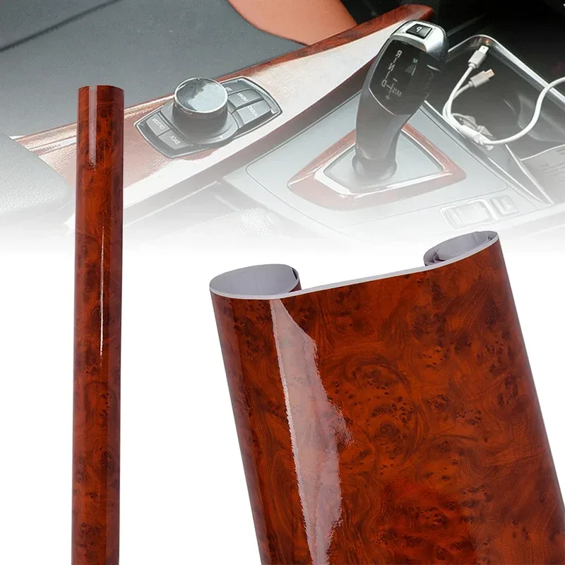 High Gloss Car Sticker Waterproof Car Interior Adhesive Wood Grain Film β photo 2