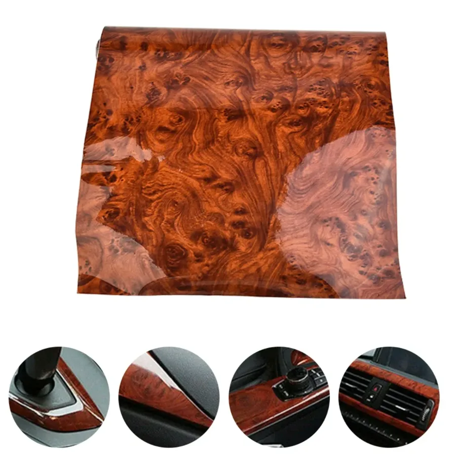 High Gloss Car Sticker Waterproof Car Interior Adhesive Wood Grain Film β photo 4