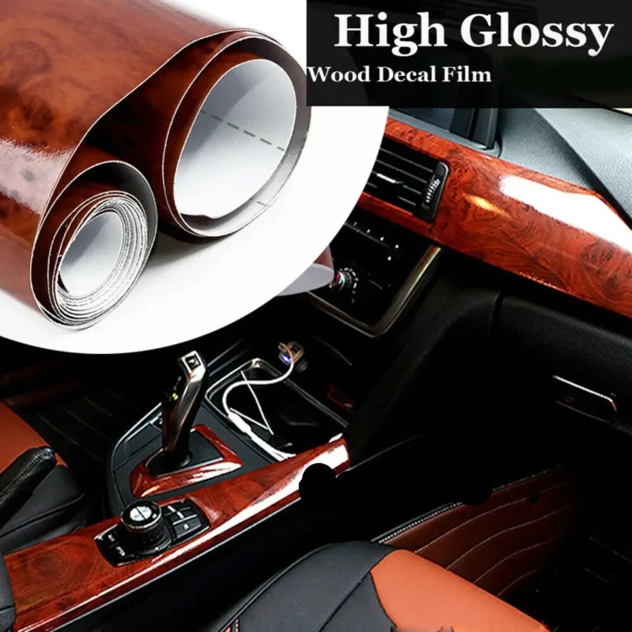 High Gloss Car Sticker Waterproof Car Interior Adhesive Wood Grain Film β photo 5