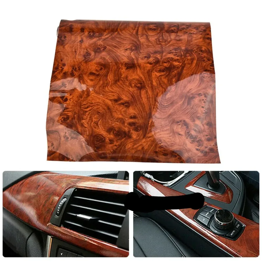 High Gloss Car Sticker Waterproof Car Interior Adhesive Wood Grain Film β photo 6