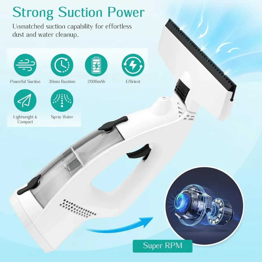 3 in 1 Rechargeable Cordless Window Vacuum Cleaner with Window Puller β photo 5