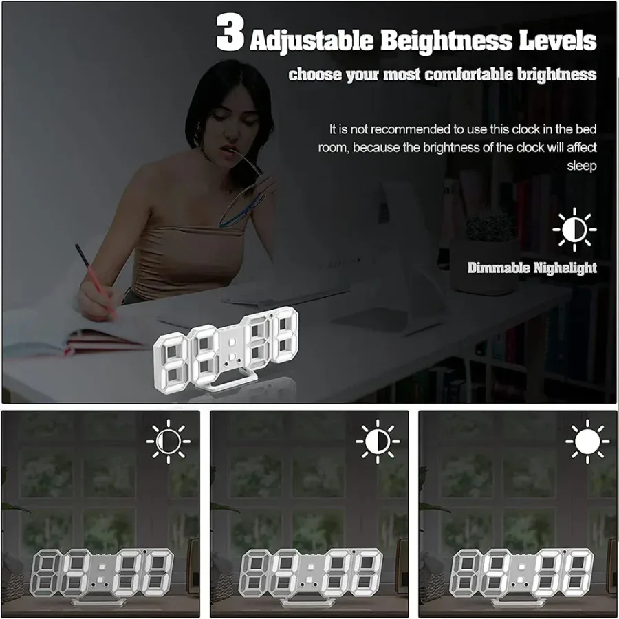 USB Digital 3D Alarm Clock, LED Numerals Time Clock With 3 Adjustable Brightness Levels — photo 4