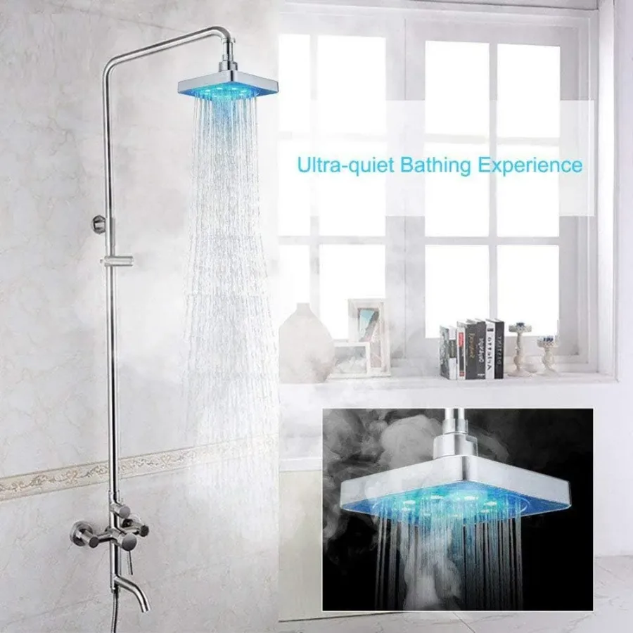 Shower Head 3 Colors Changing LED Showerhead Bathroom Rainfall Shower 6 Inch Square Temperature Control — photo 3