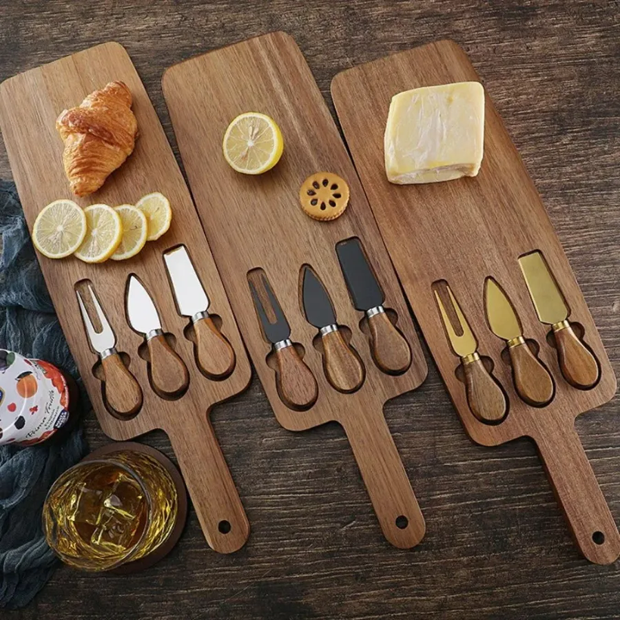 a Wood Cheese Board and Knife Set: Charcuterie Serving Platter for Meat, Cheese, Crackers — photo 2