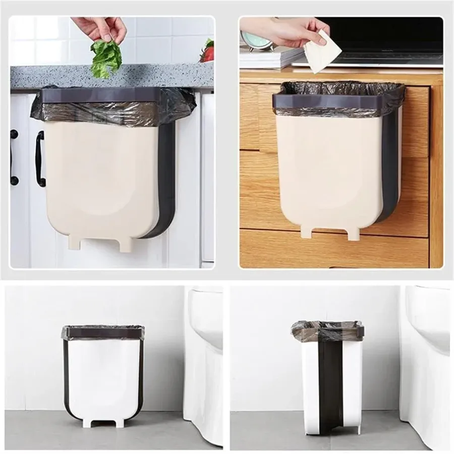 Kitchen Trash Can Hanging Foldable Home Sanitary Bin Cabinet Door Wall Mounted Storage (White) β photo 2