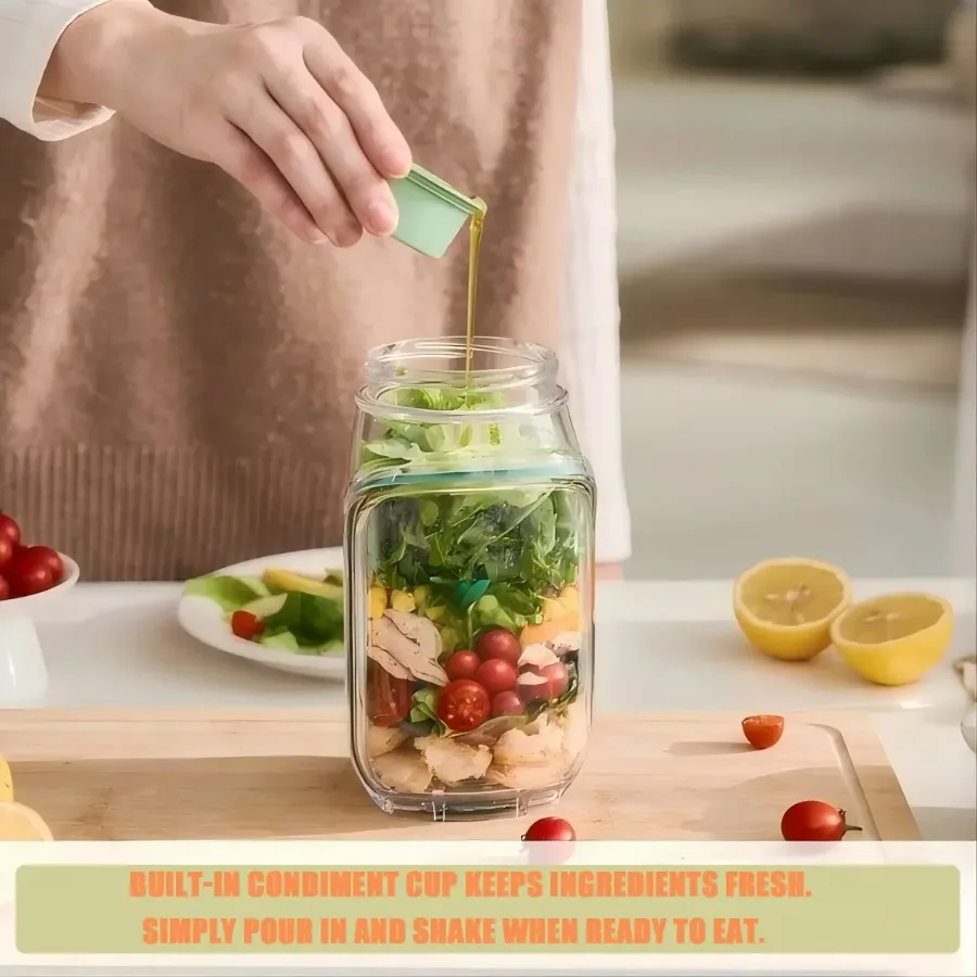Portable Salad Pod,Leakproof Plastic Salad Container with Side-opening Cover β photo 2