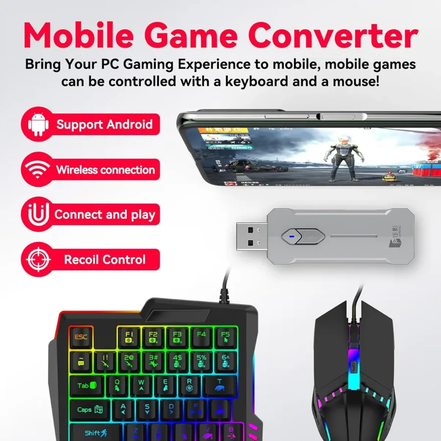OEM 4-IN-1 Mobile Gaming Combo: Keyboard, Mouse, Converter, Stand — photo 6
