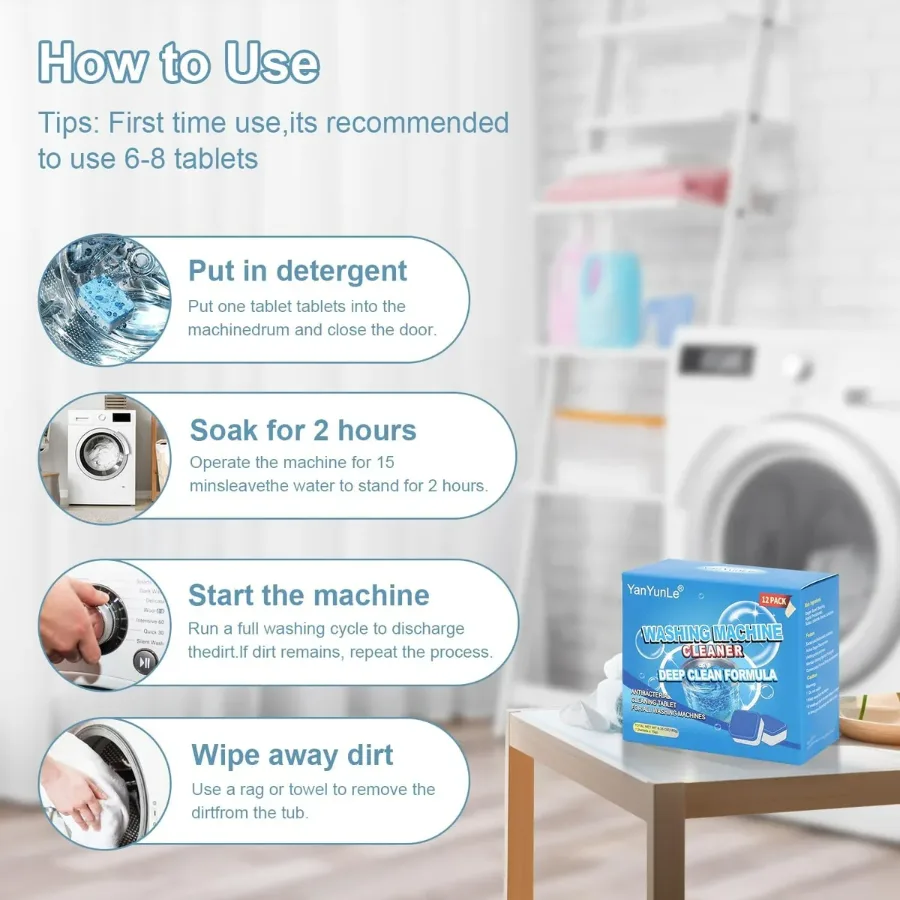 Washing Machine Cleaner Descaler Pack Of 12 - Deep Cleaning Tablet β photo 4