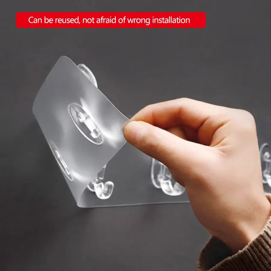 6 Row Transparent Wall Hook Strong Self Adhesive Door Wall Hangers for Kitchen Bathroom β photo 2