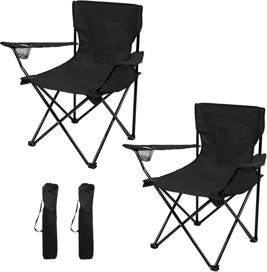 Portable & Foldable Camping Chair with Cup Holder, Outdoor Chair β Black β photo 2