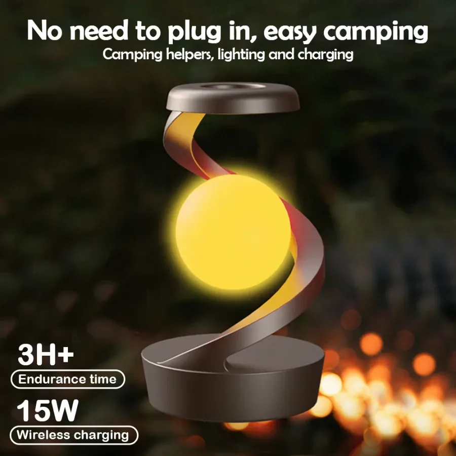 360 Floating RGB Light – Rotating Magnetic Table Lamp with Wireless Charger - Black color — photo 2