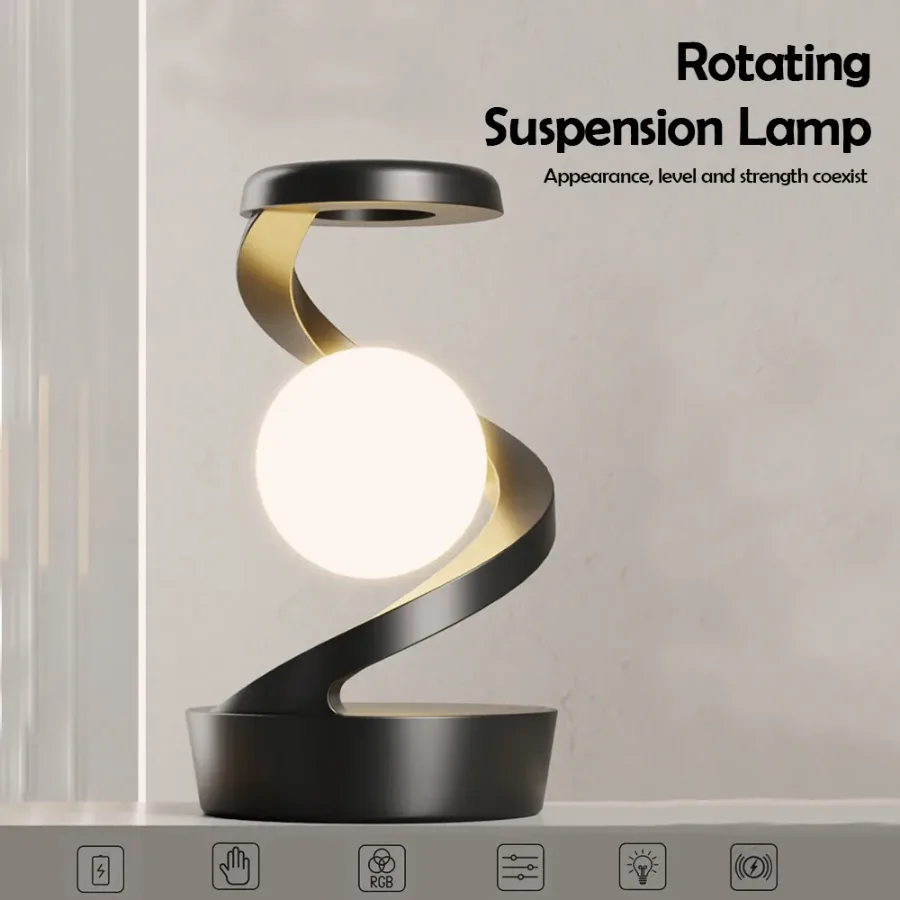 360 Floating RGB Light – Rotating Magnetic Table Lamp with Wireless Charger - Black color — photo 4