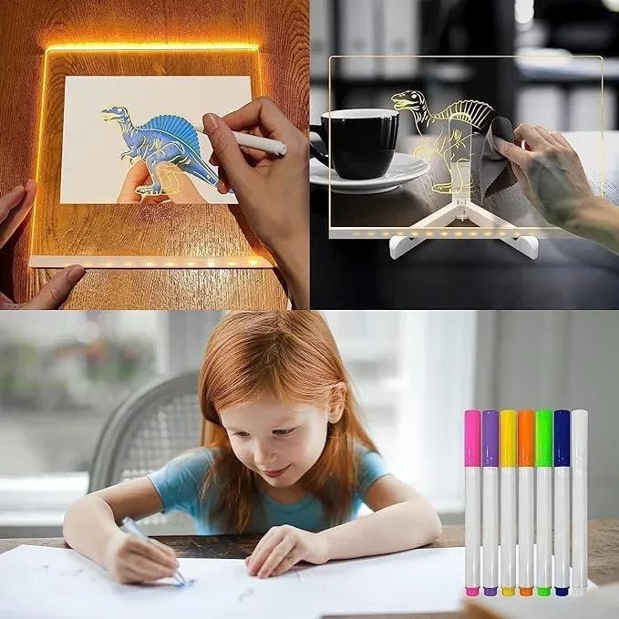 3D Acrylic Writing pad with Pen Message Board rewritable Table lamp drawing kids led β photo 2