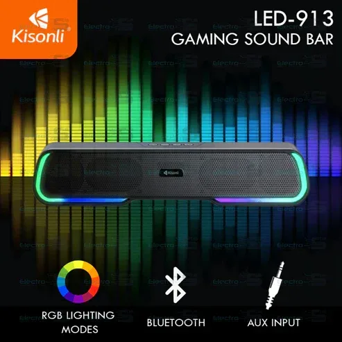 Kisonli LED-913 Portable Rechargeable Battery Powered Soundbar bluetooth gaming colorful light speaker with RGB light (Black) β photo 2