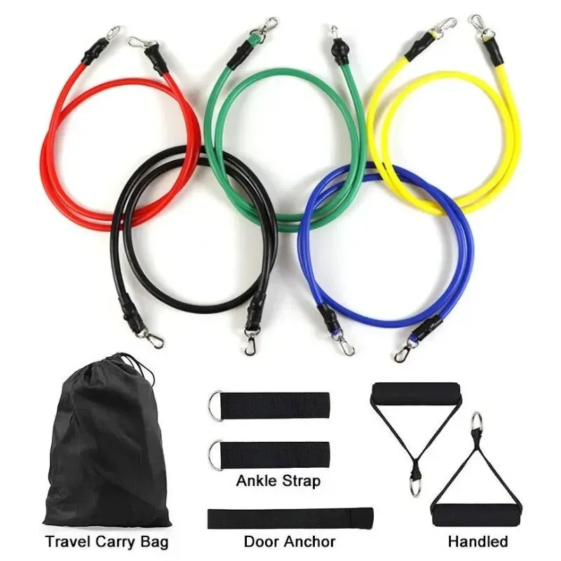 11Pcs Resistance Bands Set Elastic Tube Bands Door Anchor Ankle Straps Cushioned Handles with Carry Bags for Home Gym β photo 3