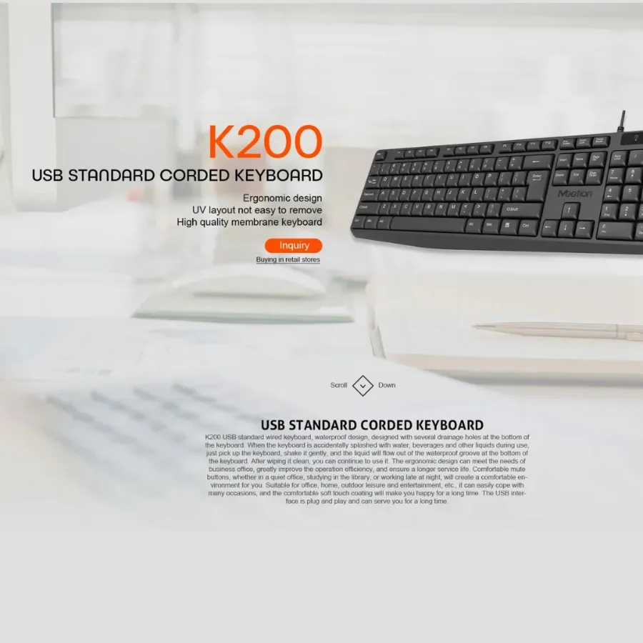 Meetion MT-K200 Economical Universal Waterproof 104 Keys USB Wired Office Keyboard β photo 2