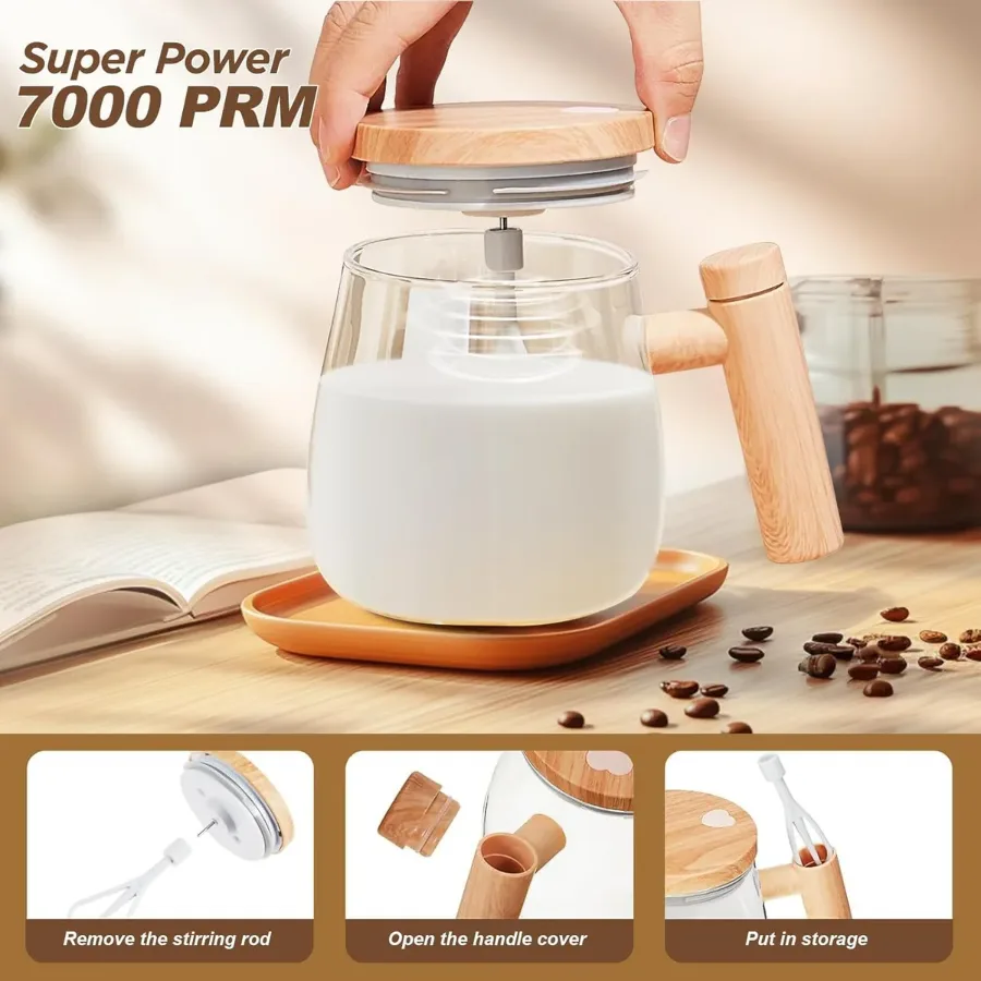 Self Stirring Coffee Mug, Glass Electric Self Mixing Cup with Lid & Handle β photo 2