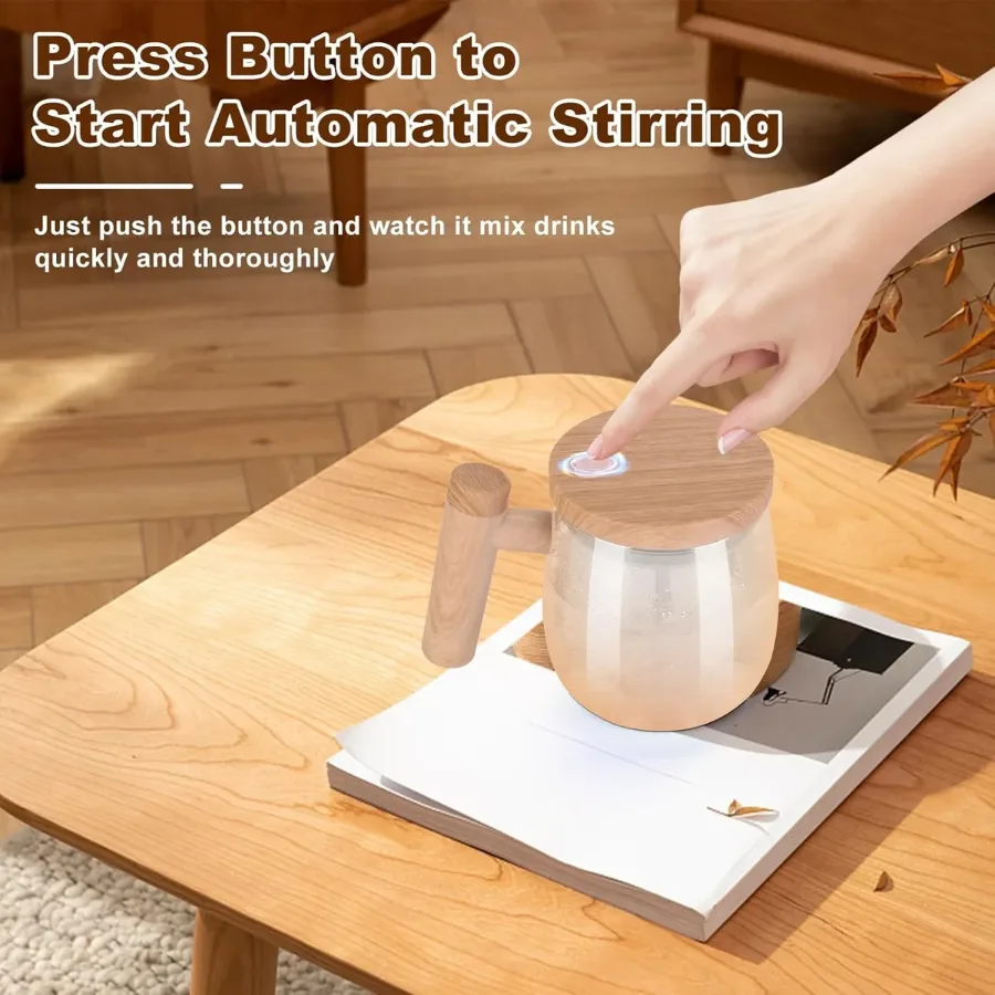 Self Stirring Coffee Mug, Glass Electric Self Mixing Cup with Lid & Handle β photo 3