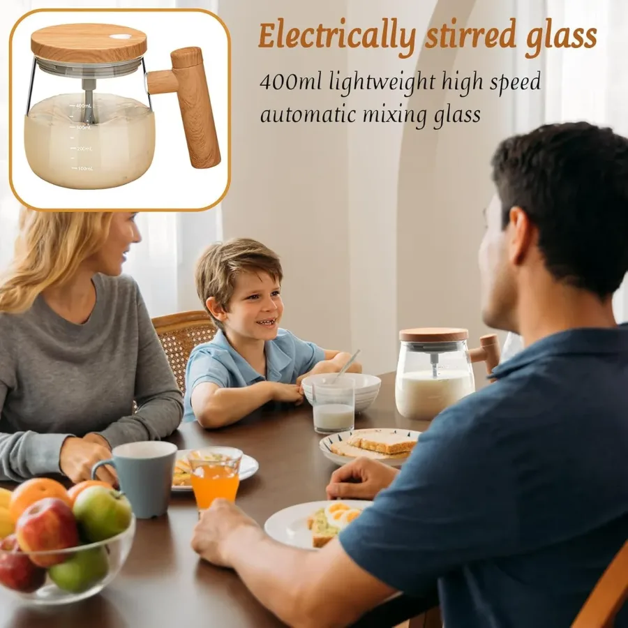 Self Stirring Coffee Mug, Glass Electric Self Mixing Cup with Lid & Handle β photo 4