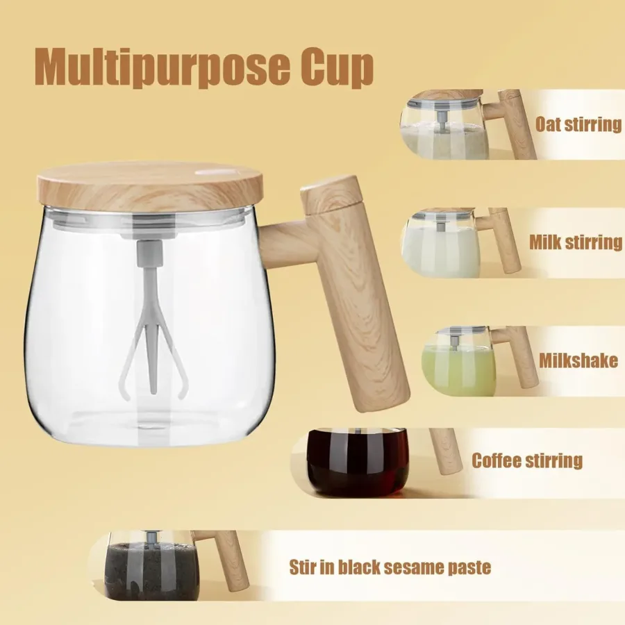 Self Stirring Coffee Mug, Glass Electric Self Mixing Cup with Lid & Handle β photo 6