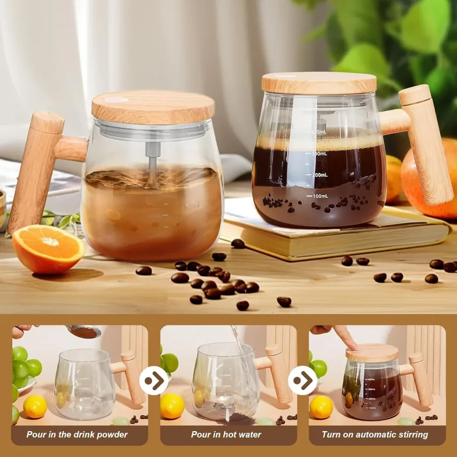 Self Stirring Coffee Mug, Glass Electric Self Mixing Cup with Lid & Handle β photo 7