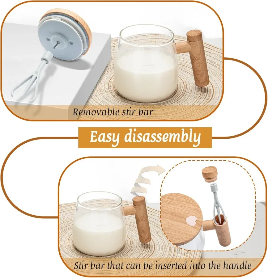 Self Stirring Coffee Mug, Glass Electric Self Mixing Cup with Lid & Handle β photo 8