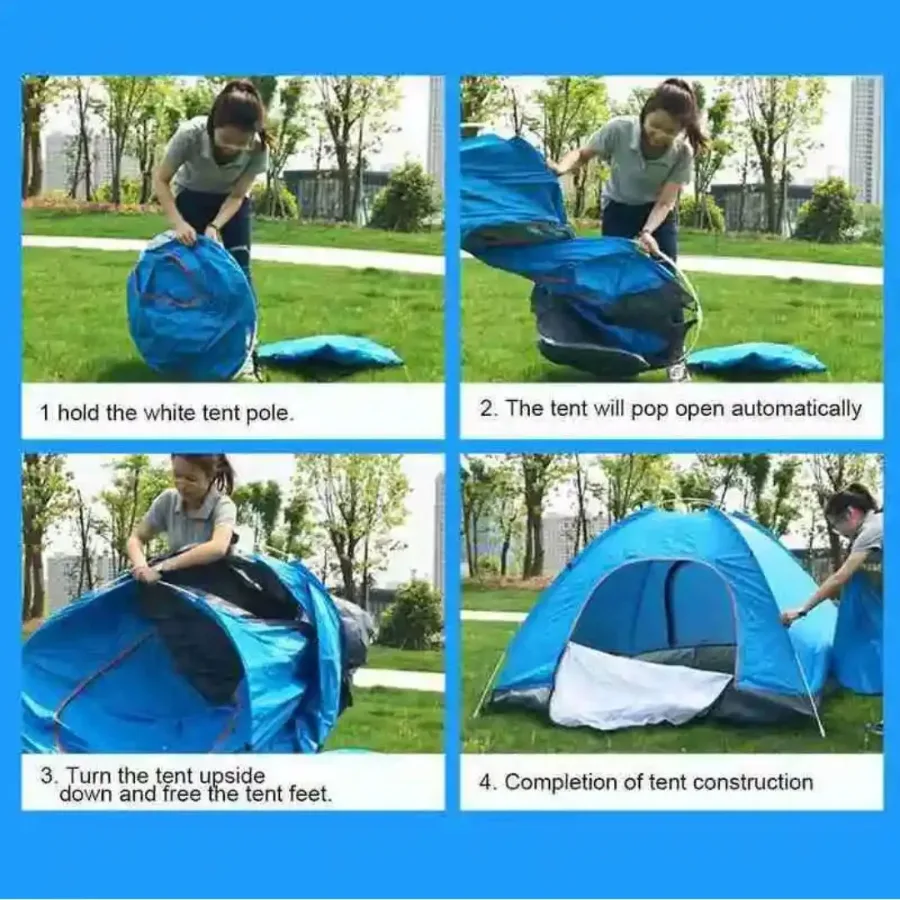 Automatic Pop-Up Tent – Double Door, Single Layer, Waterproof & Windproof for Outdoor Camping with Carry Bag – Green — photo 6