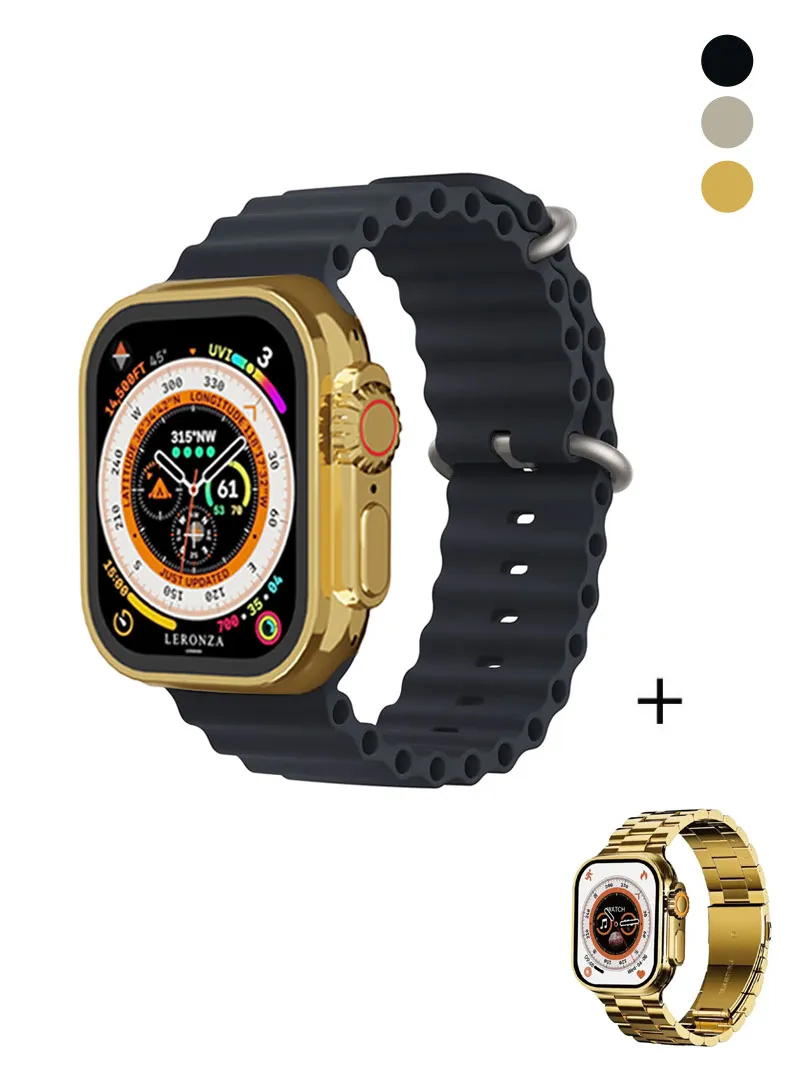 HK9 Ultra Golden Edition 2.2" Waterproof Smart Watch With Wireless Charging & Extra Metal Strap